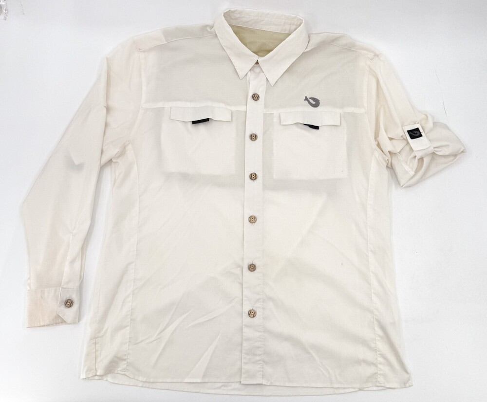 Mojo Shirt Mens Ivory Long Sleeve Roll Tab Buttons Vented Mesh Fishing Outdoor